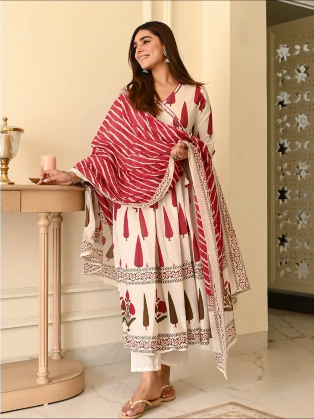 Navratri Festival Wear Kurta Palazzo Dupatta Set Indian Designer Salwar Kameez